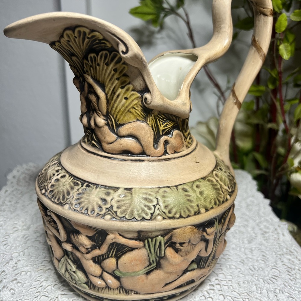 Vintage Handpainted Mythology Ceramic Pitcher
